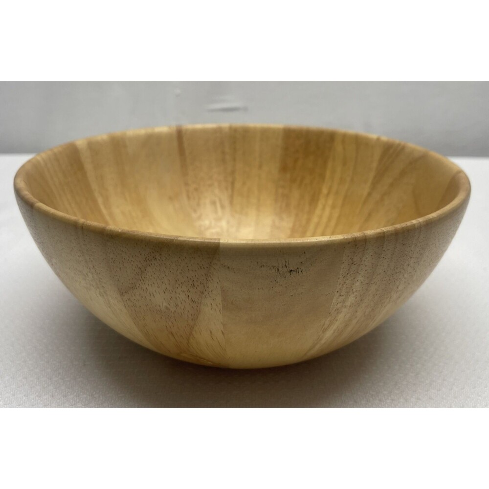 Vintage 9" Diameter Blonde Natural Wood MCM Wooden Salad Fruit Snack Bowl EUC